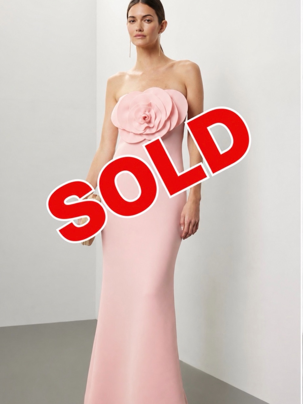 Badgley Mischka Strapless Blush Pink Floral Appliqué Gown